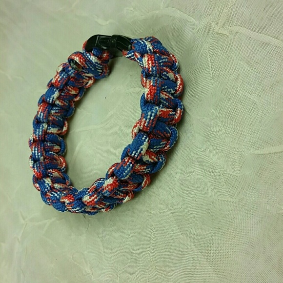 Patriotic Red White Blue Paracord Survival Bracelet 8.5" Outdoor Camping Gear - Picture 5 of 7